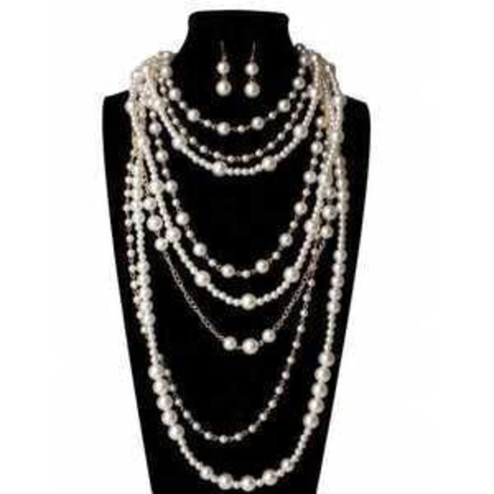 Retro Imitation Pearl Necklace Earrings Suitab Gift Dainty